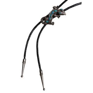 Bolo Tie Mens Lizard Shaped Slide Turquoise Stones Vintage‎ Western